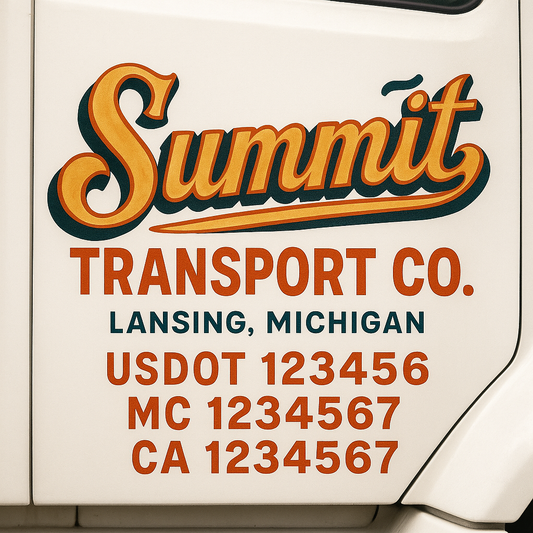 Trucking Door Decal With Name, City, USDOT, MC, CA, KYU, or Regulation Number Decal Stickers | Semi Truck US DOT Lettering Signs