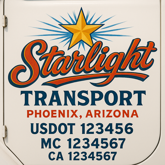 Trucking Door Decal With Name, City, USDOT, MC, CA, KYU, or Regulation Number Decal Stickers | Semi Truck US DOT Lettering Signs