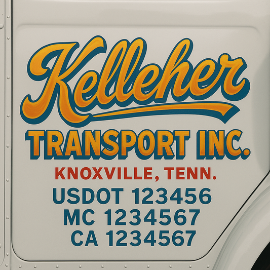 Trucking Door Decal With Name, City, USDOT, MC, CA, KYU, or Regulation Number Decal Stickers | Semi Truck US DOT Lettering Signs