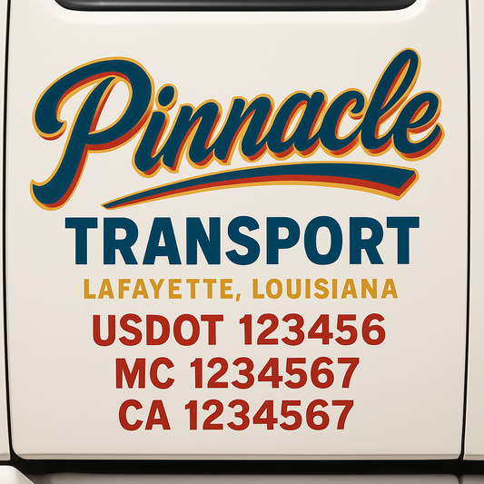 Trucking Door Decal With Name, City, USDOT, MC, CA, KYU, or Regulation Number Decal Stickers | Semi Truck US DOT Lettering Signs
