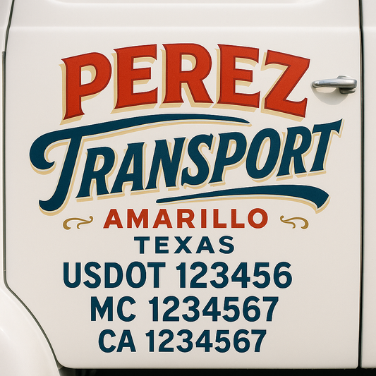Trucking Door Decal With Name, City, USDOT, MC, CA, KYU, or Regulation Number Decal Stickers | Semi Truck US DOT Lettering Signs