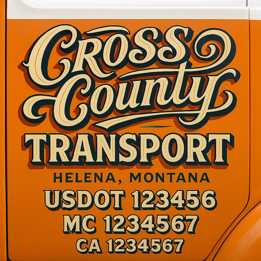 Trucking Door Decal With Name, City, USDOT, MC, CA, KYU, or Regulation Number Decal Stickers | Semi Truck US DOT Lettering Signs