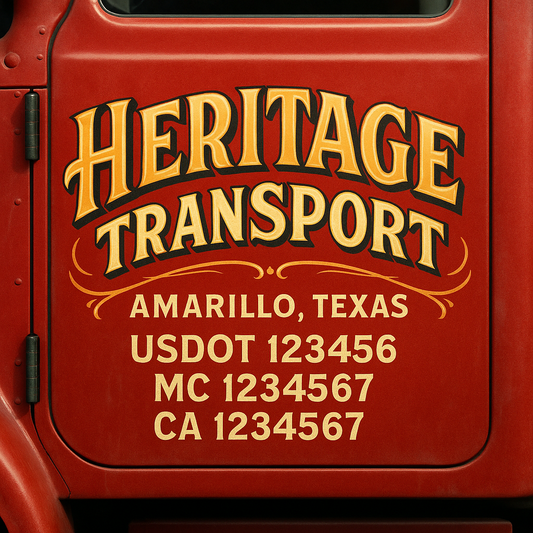 Trucking Door Decal With Name, City, USDOT, MC, CA, KYU, or Regulation Number Decal Stickers | Semi Truck US DOT Lettering Signs
