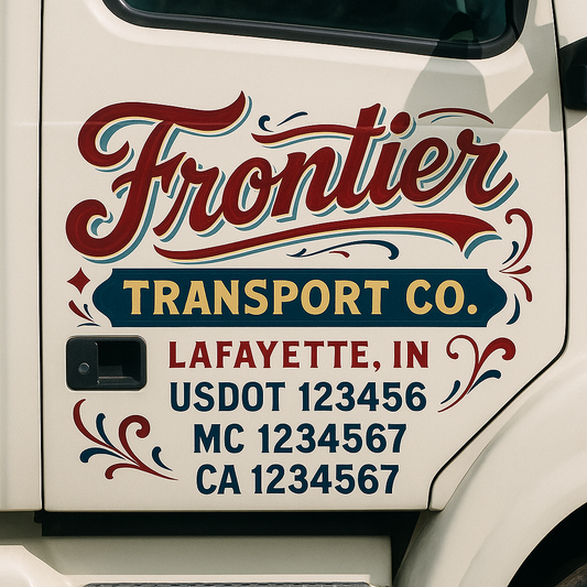 Trucking Door Decal With Name, City, USDOT, MC, CA, KYU, or Regulation Number Decal Stickers | Semi Truck US DOT Lettering Signs