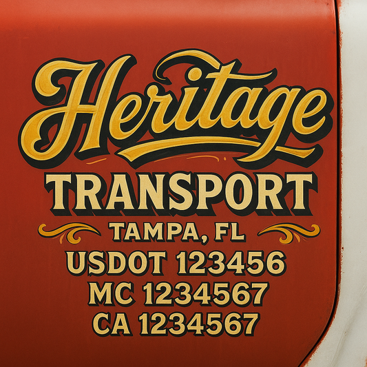 Trucking Door Decal With Name, City, USDOT, MC, CA, KYU, or Regulation Number Decal Stickers | Semi Truck US DOT Lettering Signs