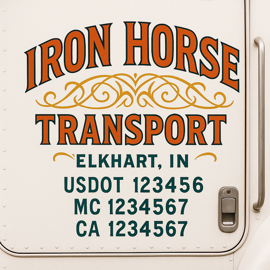 Trucking Door Decal With Name, City, USDOT, MC, CA, KYU, or Regulation Number Decal Stickers | Semi Truck US DOT Lettering Signs