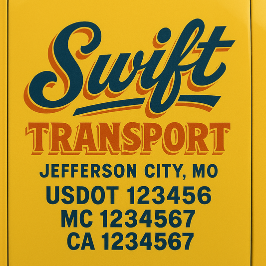 Trucking Door Decal With Name, City, USDOT, MC, CA, KYU, or Regulation Number Decal Stickers | Semi Truck US DOT Lettering Signs