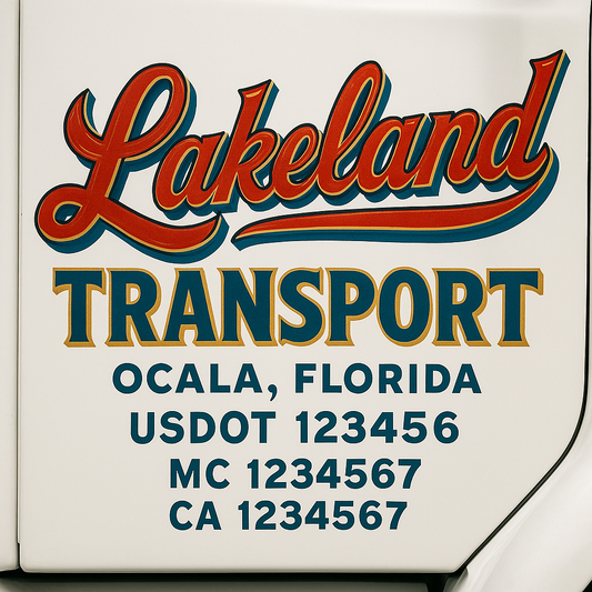 Trucking Door Decal With Name, City, USDOT, MC, CA, KYU, or Regulation Number Decal Stickers | Semi Truck US DOT Lettering Signs