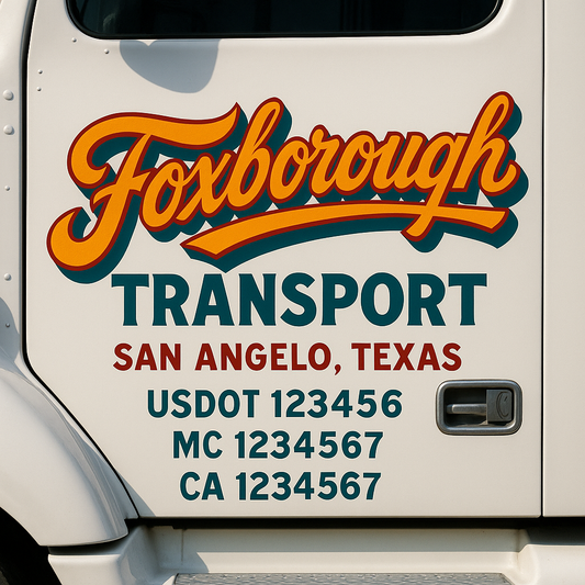 Trucking Door Decal With Name, City, USDOT, MC, CA, KYU, or Regulation Number Decal Stickers | Semi Truck US DOT Lettering Signs