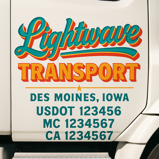 Trucking Door Decal With Name, City, USDOT, MC, CA, KYU, or Regulation Number Decal Stickers | Semi Truck US DOT Lettering Signs
