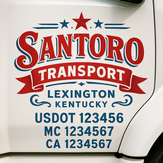 Trucking Door Decal With Name, City, USDOT, MC, CA, KYU, or Regulation Number Decal Stickers | Semi Truck US DOT Lettering Signs