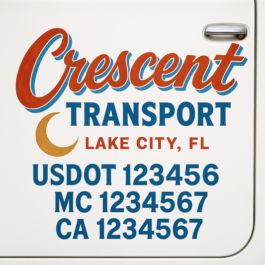 Trucking Door Decal With Name, City, USDOT, MC, CA, KYU, or Regulation Number Decal Stickers | Semi Truck US DOT Lettering Signs