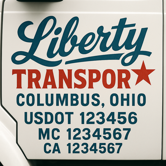 Trucking Door Decal With Name, City, USDOT, MC, CA, KYU, or Regulation Number Decal Stickers | Semi Truck US DOT Lettering Signs