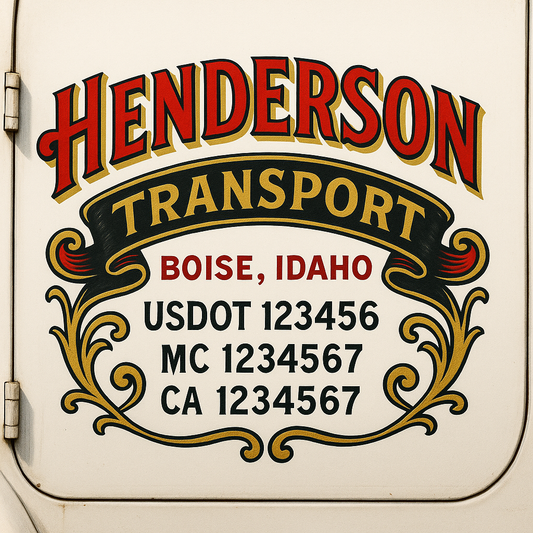 Trucking Door Decal With Name, City, USDOT, MC, CA, KYU, or Regulation Number Decal Stickers | Semi Truck US DOT Lettering Signs