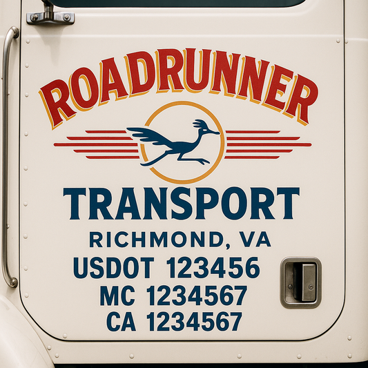Trucking Door Decal With Name, City, USDOT, MC, CA, KYU, or Regulation Number Decal Stickers | Semi Truck US DOT Lettering Signs