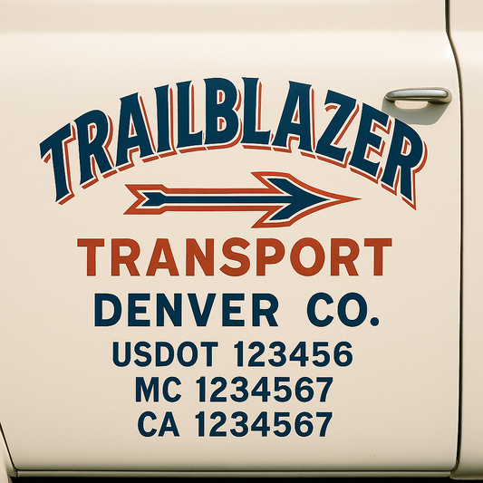 Trucking Door Decal With Name, City, USDOT, MC, CA, KYU, or Regulation Number Decal Stickers | Semi Truck US DOT Lettering Signs