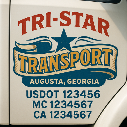 Trucking Door Decal With Name, City, USDOT, MC, CA, KYU, or Regulation Number Decal Stickers | Semi Truck US DOT Lettering Signs
