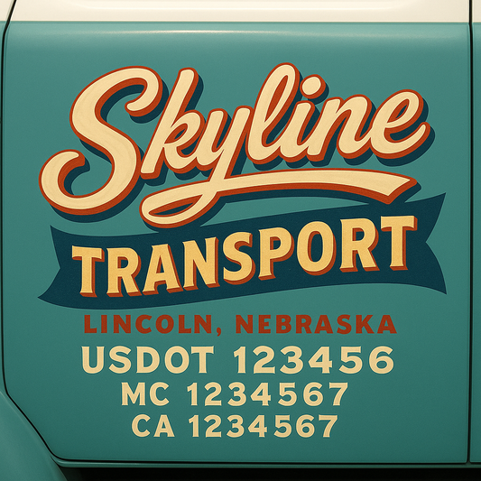 Trucking Door Decal With Name, City, USDOT, MC, CA, KYU, or Regulation Number Decal Stickers | Semi Truck US DOT Lettering Signs