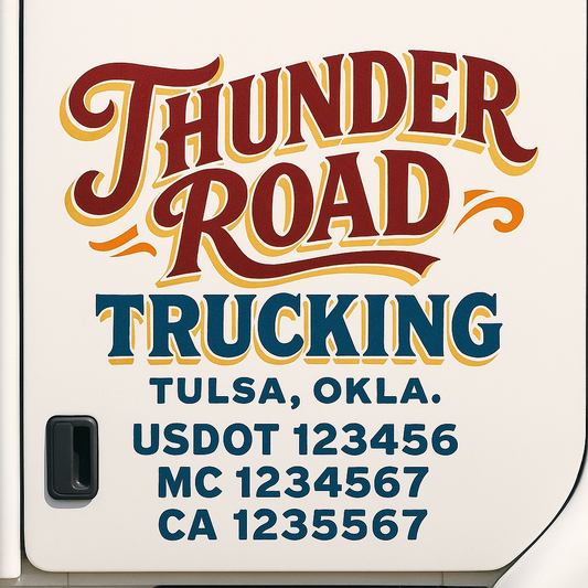 Trucking Door Decal With Name, City, USDOT, MC, CA, KYU, or Regulation Number Decal Stickers | Semi Truck US DOT Lettering Signs