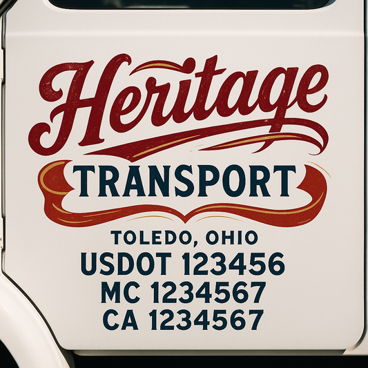 Trucking Door Decal With Name, City, USDOT, MC, CA, KYU, or Regulation Number Decal Stickers | Semi Truck US DOT Lettering Signs
