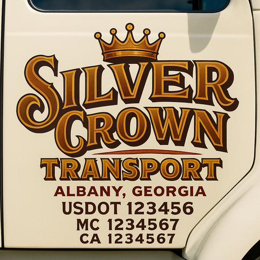 Trucking Door Decal With Name, City, USDOT, MC, CA, KYU, or Regulation Number Decal Stickers | Semi Truck US DOT Lettering Signs