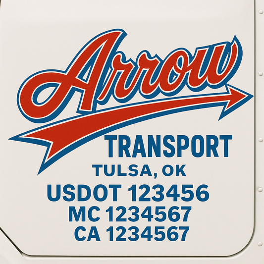 Trucking Door Decal With Name, City, USDOT, MC, CA, KYU, or Regulation Number Decal Stickers | Semi Truck US DOT Lettering Signs