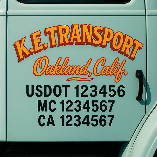 Trucking Door Decal With Name, City, USDOT, MC, CA, KYU, or Regulation Number Decal Stickers | Semi Truck US DOT Lettering Signs