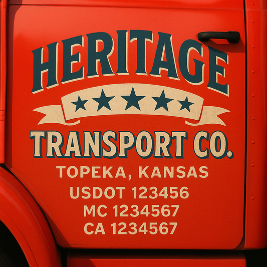 Trucking Door Decal With Name, City, USDOT, MC, CA, KYU, or Regulation Number Decal Stickers | Semi Truck US DOT Lettering Signs