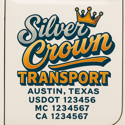Trucking Door Decal With Name, City, USDOT, MC, CA, KYU, or Regulation Number Decal Stickers | Semi Truck US DOT Lettering Signs