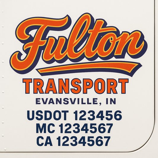 Trucking Door Decal With Name, City, USDOT, MC, CA, KYU, or Regulation Number Decal Stickers | Semi Truck US DOT Lettering Signs
