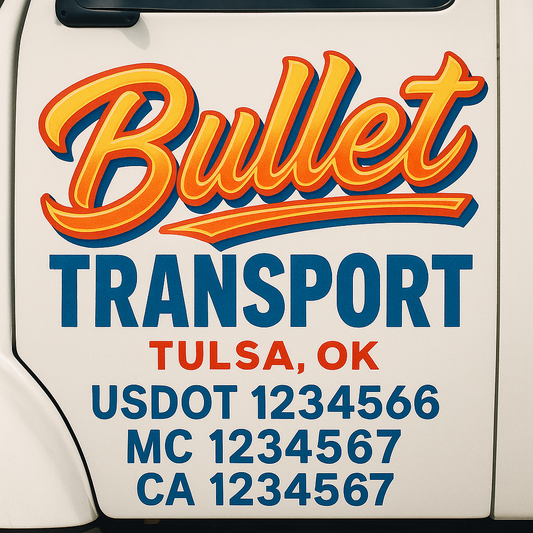 Trucking Door Decal With Name, City, USDOT, MC, CA, KYU, or Regulation Number Decal Stickers | Semi Truck US DOT Lettering Signs