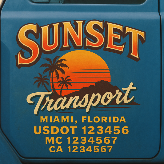 Trucking Door Decal With Name, City, USDOT, MC, CA, KYU, or Regulation Number Decal Stickers | Semi Truck US DOT Lettering Signs