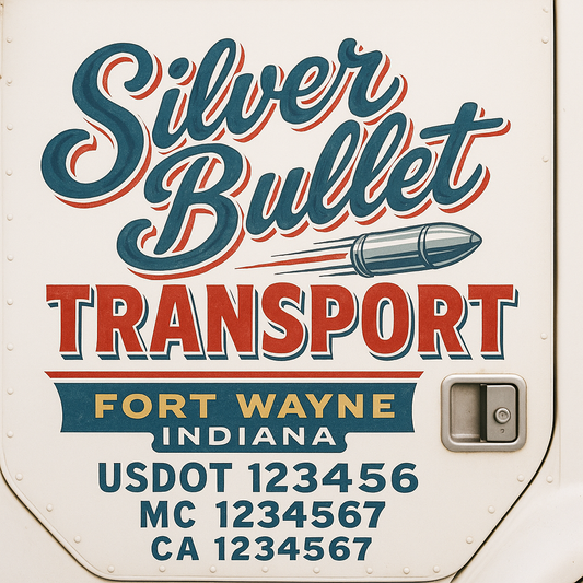 Trucking Door Decal With Name, City, USDOT, MC, CA, KYU, or Regulation Number Decal Stickers | Semi Truck US DOT Lettering Signs