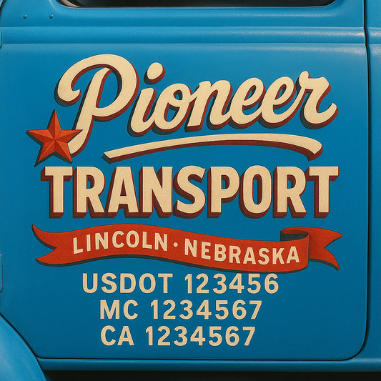 Trucking Door Decal With Name, City, USDOT, MC, CA, KYU, or Regulation Number Decal Stickers | Semi Truck US DOT Lettering Signs