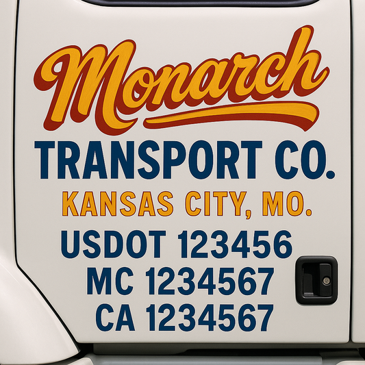 Trucking Door Decal With Name, City, USDOT, MC, CA, KYU, or Regulation Number Decal Stickers | Semi Truck US DOT Lettering Signs