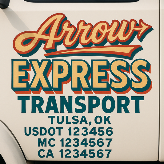 Trucking Door Decal With Name, City, USDOT, MC, CA, KYU, or Regulation Number Decal Stickers | Semi Truck US DOT Lettering Signs