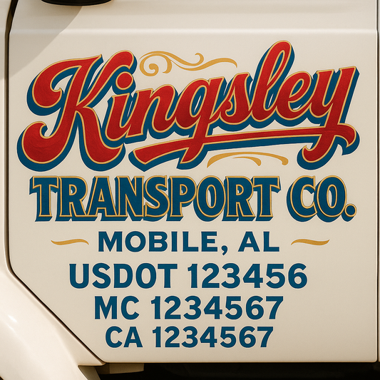 Trucking Door Decal With Name, City, USDOT, MC, CA, KYU, or Regulation Number Decal Stickers | Semi Truck US DOT Lettering Signs