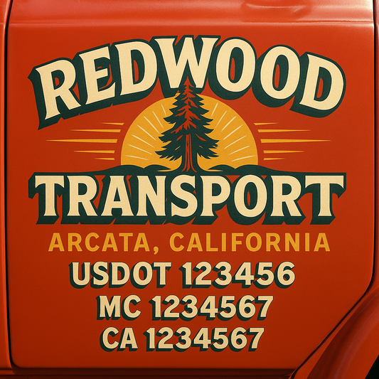 Trucking Door Decal With Name, City, USDOT, MC, CA, KYU, or Regulation Number Decal Stickers | Semi Truck US DOT Lettering Signs
