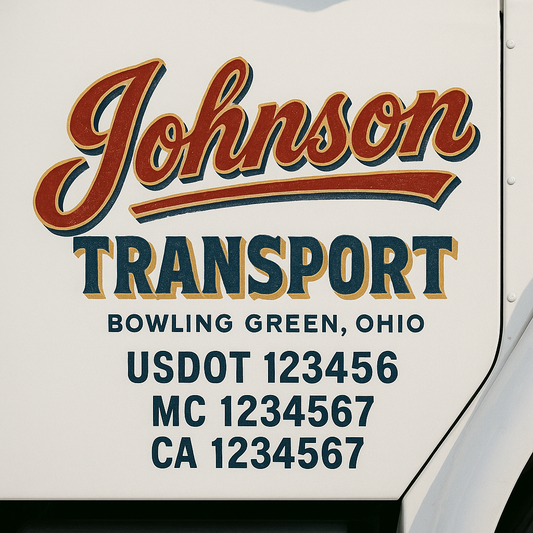 Trucking Door Decal With Name, City, USDOT, MC, CA, KYU, or Regulation Number Decal Stickers | Semi Truck US DOT Lettering Signs
