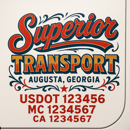 Trucking Door Decal With Name, City, USDOT, MC, CA, KYU, or Regulation Number Decal Stickers | Semi Truck US DOT Lettering Signs
