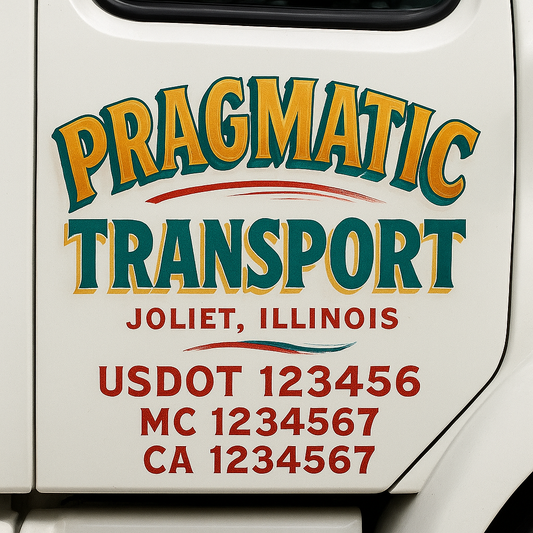 Trucking Door Decal With Name, City, USDOT, MC, CA, KYU, or Regulation Number Decal Stickers | Semi Truck US DOT Lettering Signs