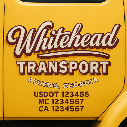 Trucking Door Decal With Name, City, USDOT, MC, CA, KYU, or Regulation Number Decal Stickers | Semi Truck US DOT Lettering Signs