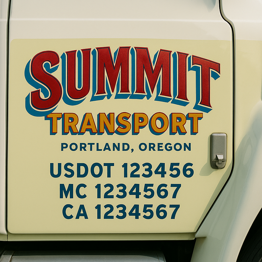 Trucking Door Decal With Name, City, USDOT, MC, CA, KYU, or Regulation Number Decal Stickers | Semi Truck US DOT Lettering Signs