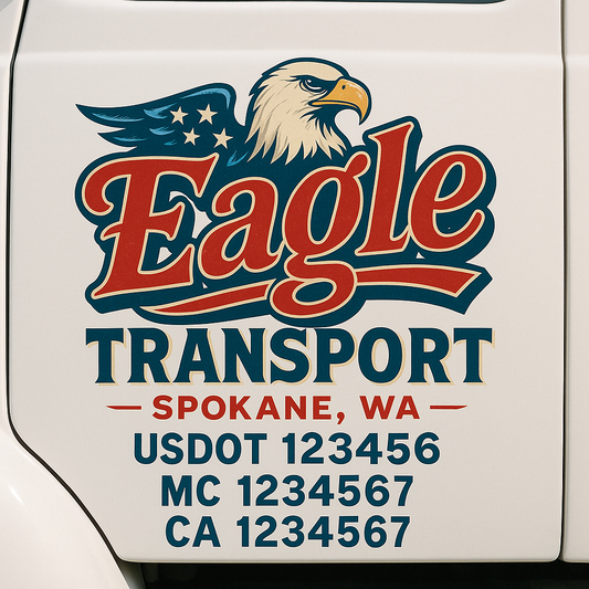 Trucking Door Decal With Name, City, USDOT, MC, CA, KYU, or Regulation Number Decal Stickers | Semi Truck US DOT Lettering Signs