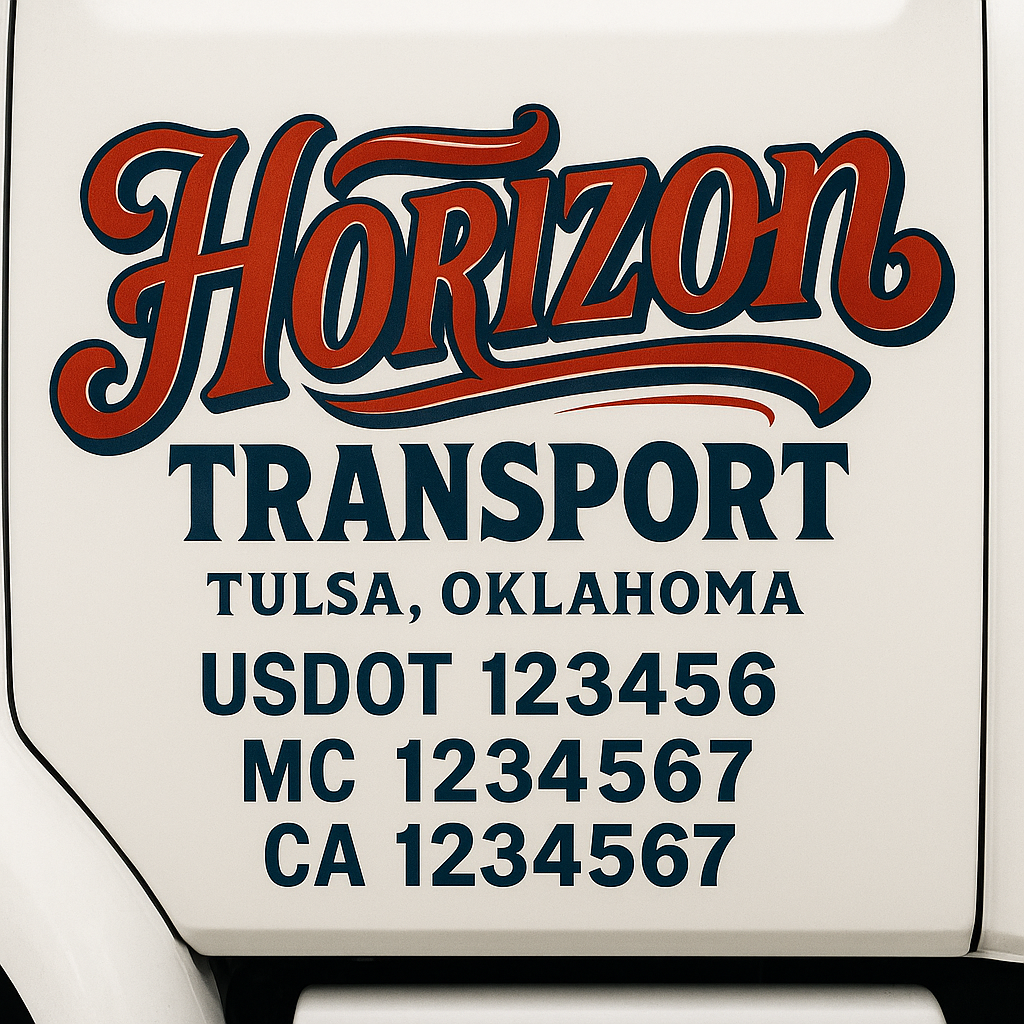 Trucking Door Decal With Name, City, USDOT, MC, CA, KYU, or Regulation Number Decal Stickers | Semi Truck US DOT Lettering Signs