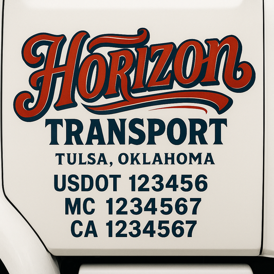 Trucking Door Decal With Name, City, USDOT, MC, CA, KYU, or Regulation Number Decal Stickers | Semi Truck US DOT Lettering Signs