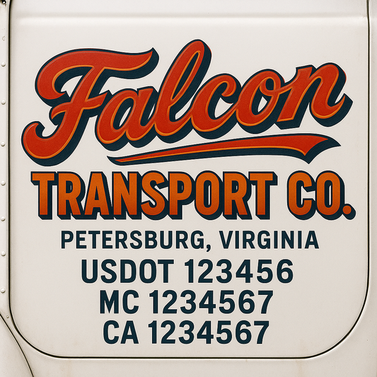 Trucking Door Decal With Name, City, USDOT, MC, CA, KYU, or Regulation Number Decal Stickers | Semi Truck US DOT Lettering Signs