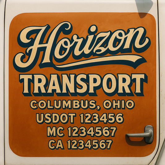 Trucking Door Decal With Name, City, USDOT, MC, CA, KYU, or Regulation Number Decal Stickers | Semi Truck US DOT Lettering Signs