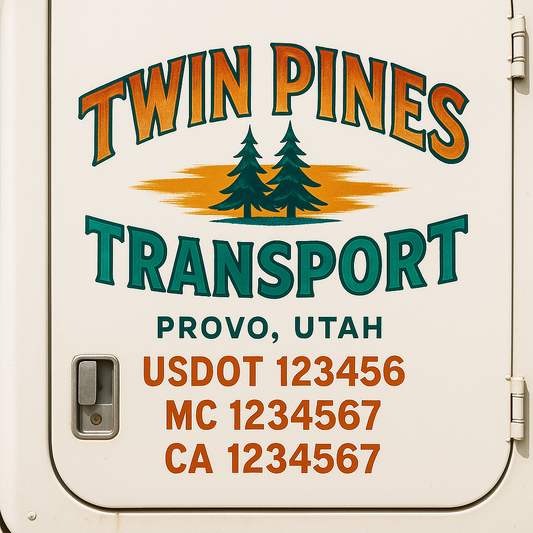 Trucking Door Decal With Name, City, USDOT, MC, CA, KYU, or Regulation Number Decal Stickers | Semi Truck US DOT Lettering Signs