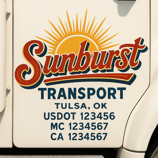 Trucking Door Decal With Name, City, USDOT, MC, CA, KYU, or Regulation Number Decal Stickers | Semi Truck US DOT Lettering Signs